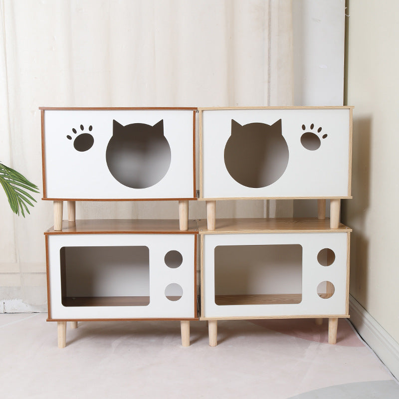 Creative Modeling Pet Wooden Nest Solid Wood Cat Nest Pet Cat Bedside Table