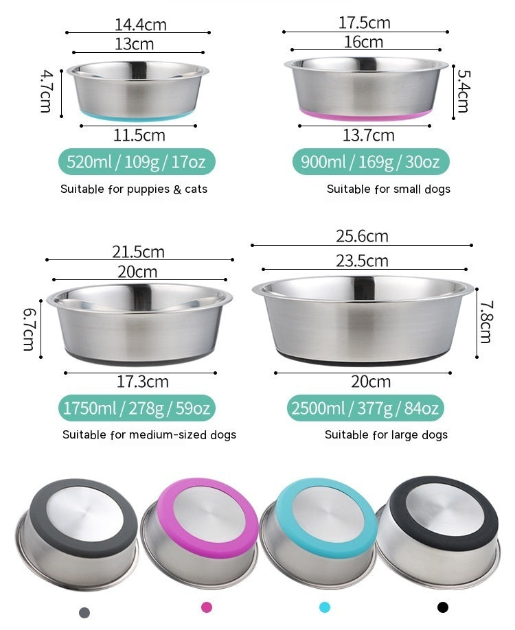 Silicone Pet Bowl Stainless Steel Dog Bowl Dog Food Bowl Feeding Drinking Pet Supplies Cat Bowl