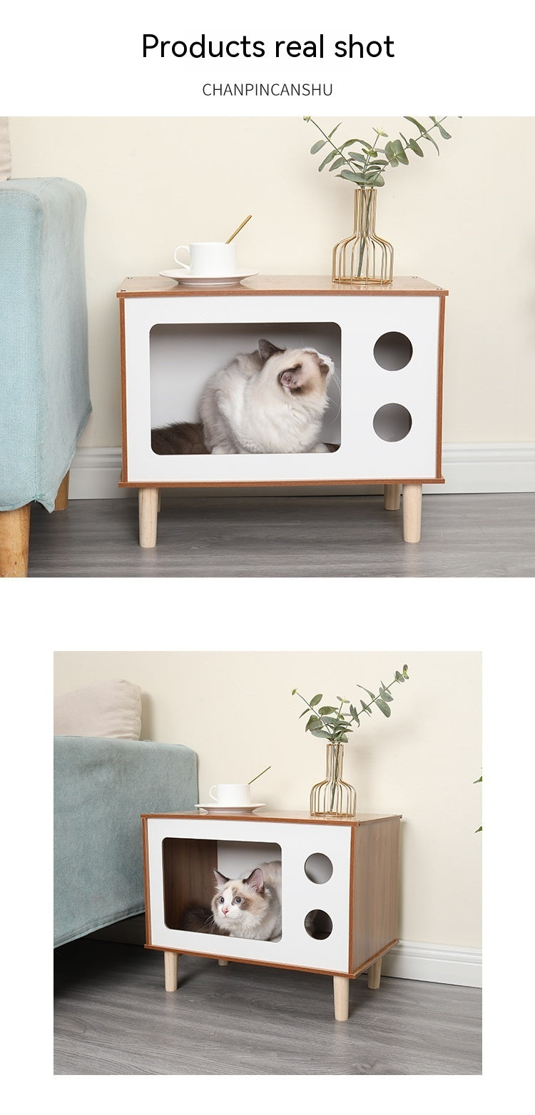 Creative Modeling Pet Wooden Nest Solid Wood Cat Nest Pet Cat Bedside Table