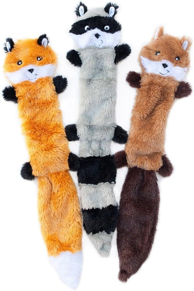 Peltz - Fox Raccoon Squirrel  No Stuffing Squeaky Dog Toys, Unstuffed Chew Toy For Small & Medium Breeds Soft Plush Toys Flat No Stuffing Puppy