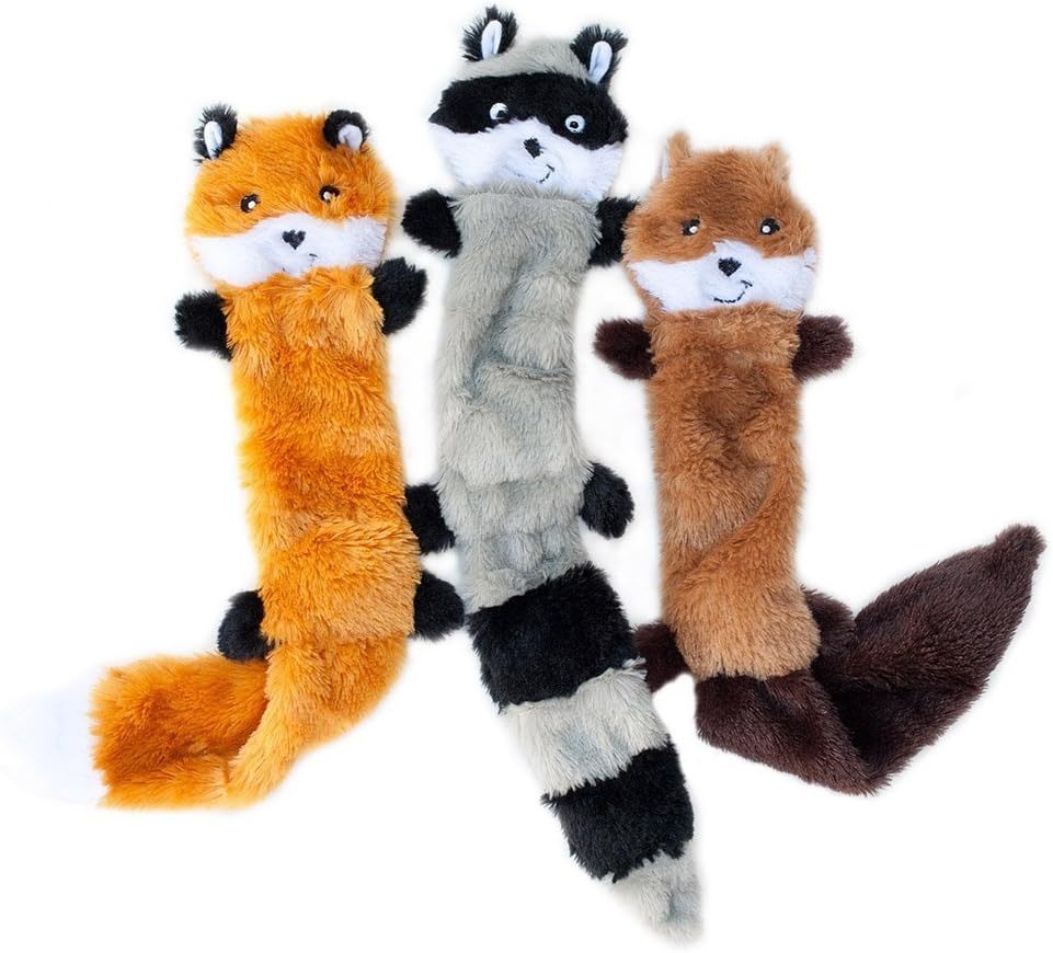 Peltz - Fox Raccoon Squirrel  No Stuffing Squeaky Dog Toys, Unstuffed Chew Toy For Small & Medium Breeds Soft Plush Toys Flat No Stuffing Puppy