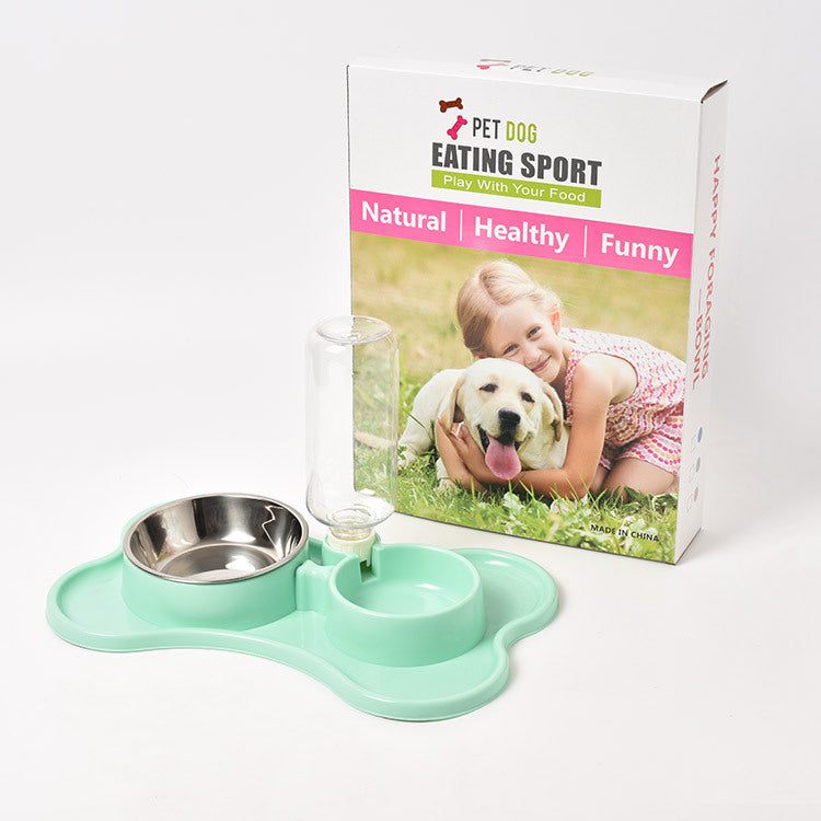 Pet supplies Dog automatic drinking water double bowl Dog double bowl pet food bowl Teddy law bucket pet bowl