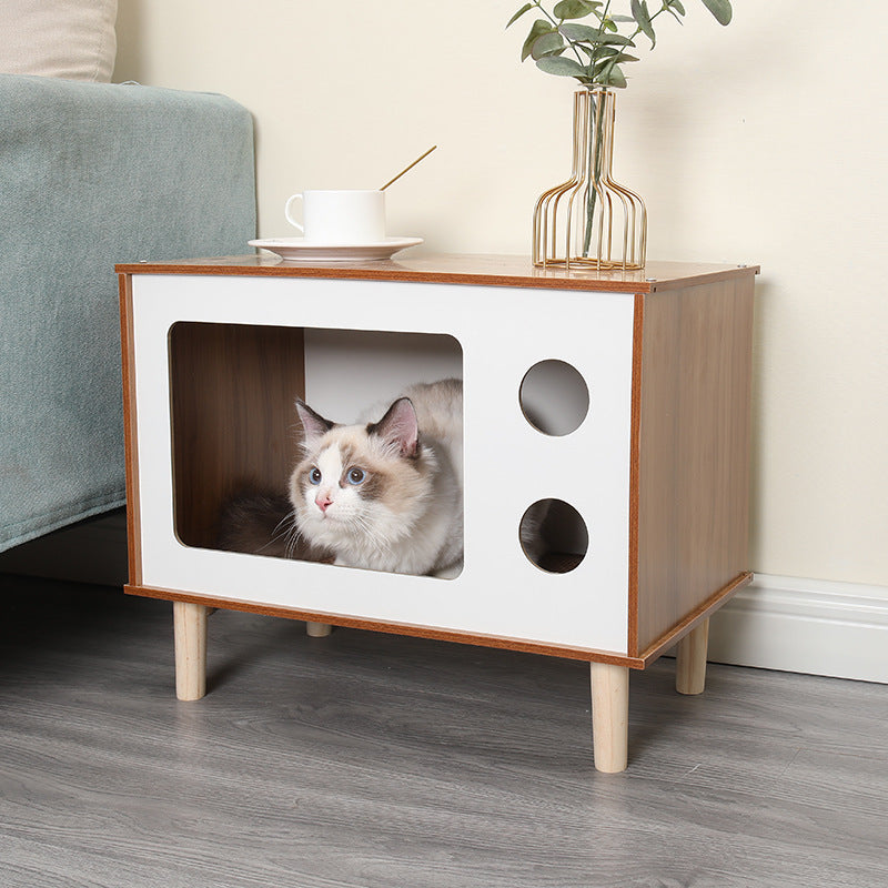 Creative Modeling Pet Wooden Nest Solid Wood Cat Nest Pet Cat Bedside Table