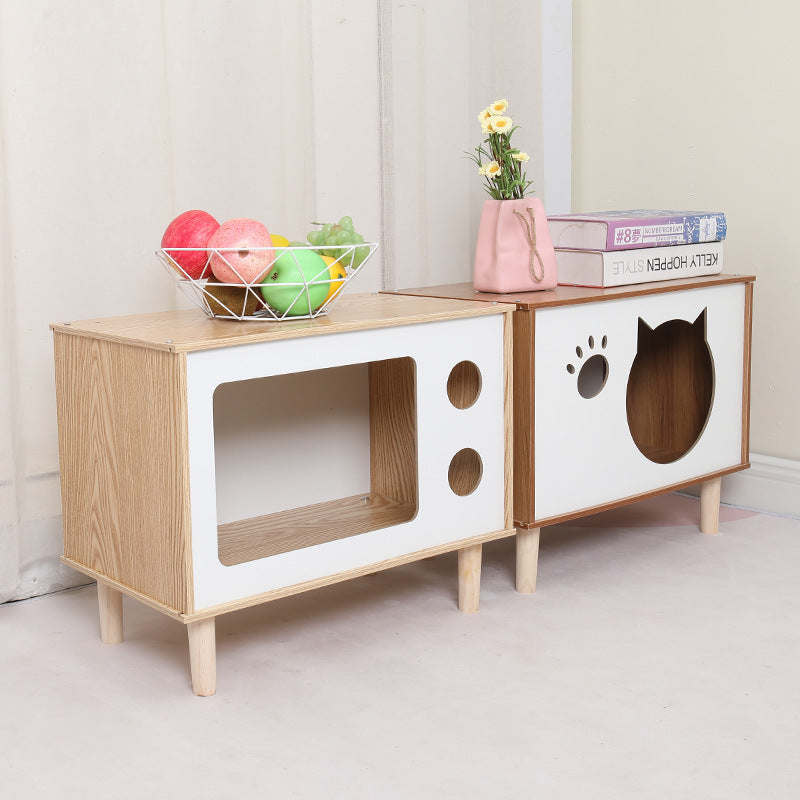 Creative Modeling Pet Wooden Nest Solid Wood Cat Nest Pet Cat Bedside Table