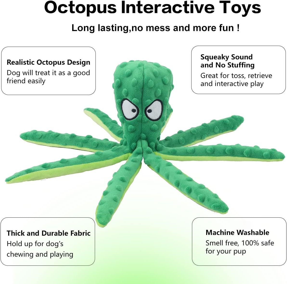 Dog Squeaky Toys Octopus No Stuffing Crinkle Plush Toys For Puppy Teething Durable Interactive Chew Toys For Small Medium And Large Dogs Training And Reduce Boredom